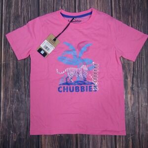 Chubbies NEW NWT Youth Medium Pink Tee T Shirt Hydrofoil Tiger Short Sleeve